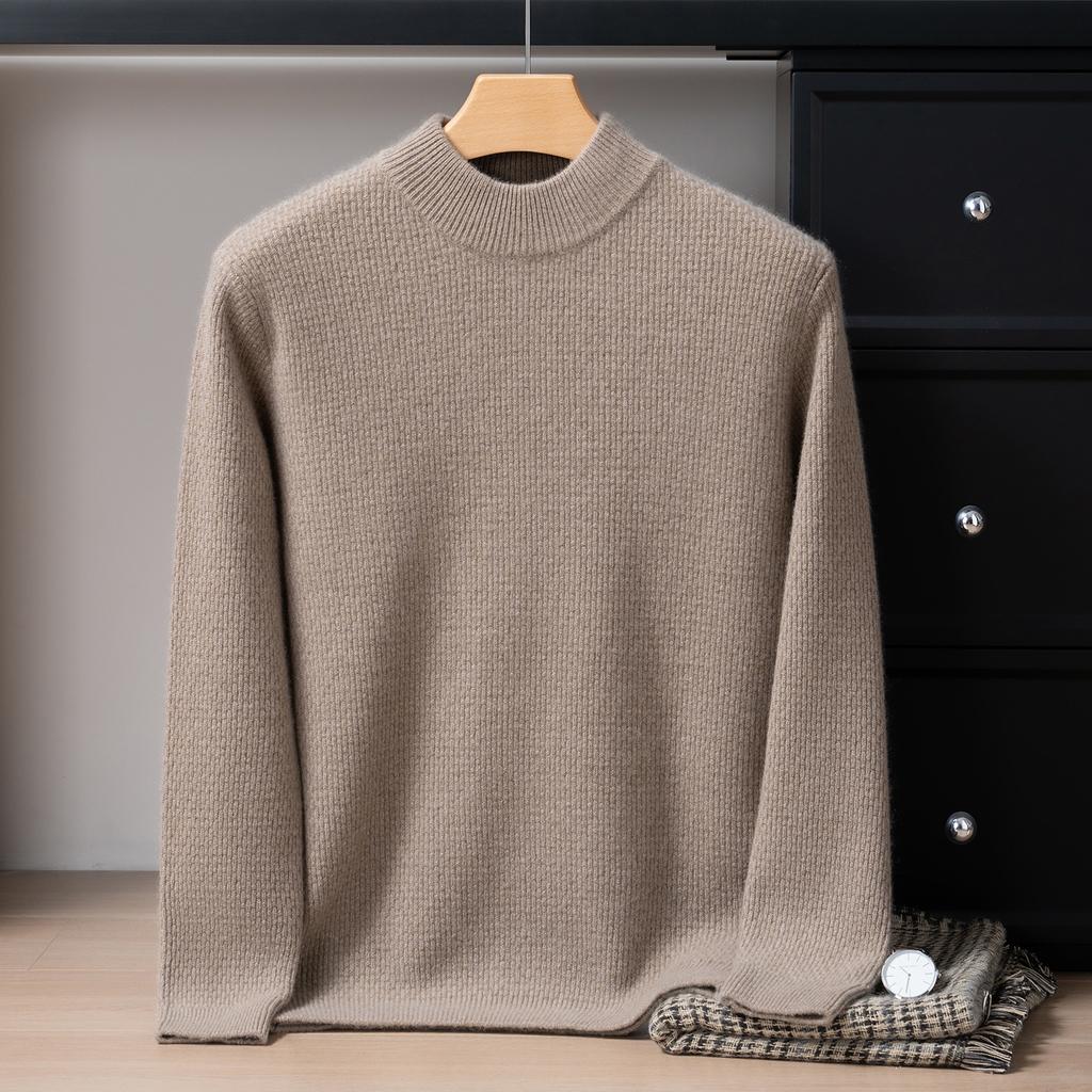 100 pure cashmere shirt men's semi-turtleneck 7-pin front and back needle thickened cashmere knitted sweater