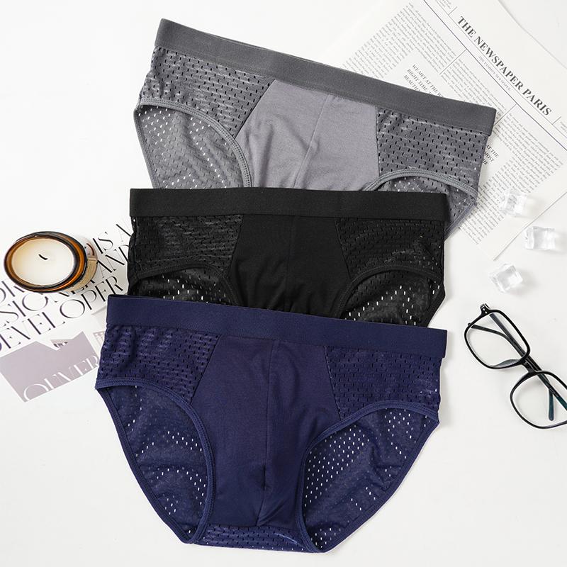 Men's Breifs Panties Boxers Male Hombre Breathable Mesh Ice Silk Men's Intimate Underpants Men Solid Color Underwear