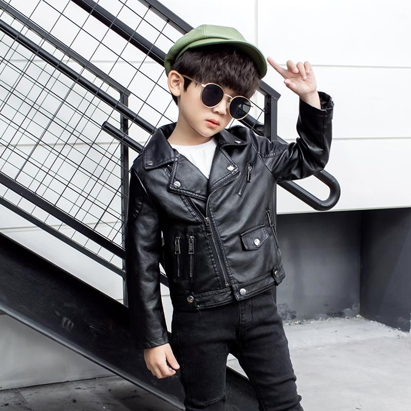 LJYH Boys Faux Leather Motorcycle Jacket - Spring Children's Biker Style Coat With Zipper