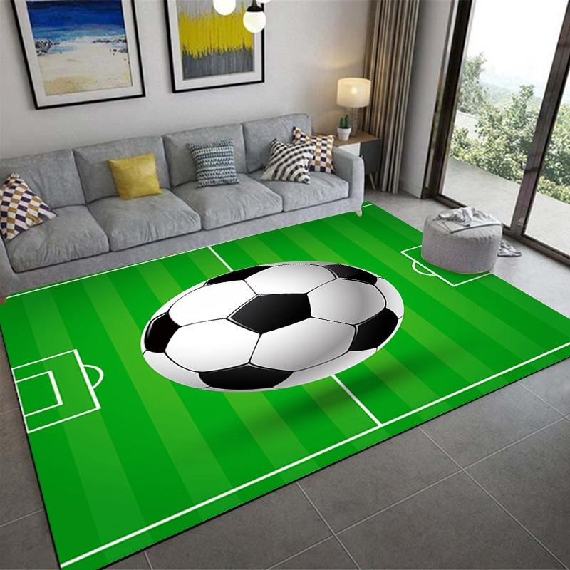 Sports Passion Rugs Football Basketball Flames Splash Effects with Gray Sofa Colorful Pillows Modern Living Room Decor
