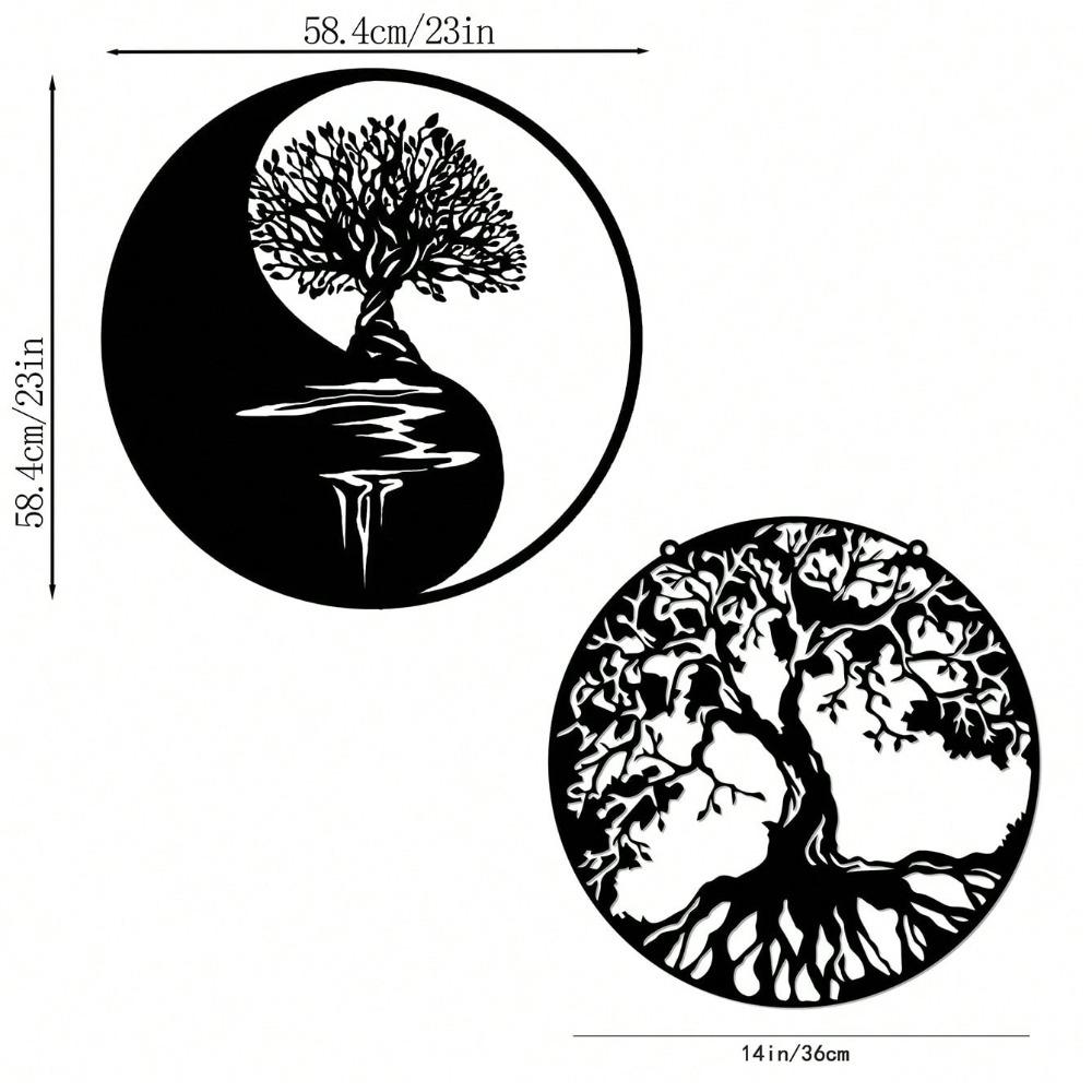 16 Inch Tree of Life Metal Wall Art, Yin Yang 3D Embossed Silhouette Home Decor
