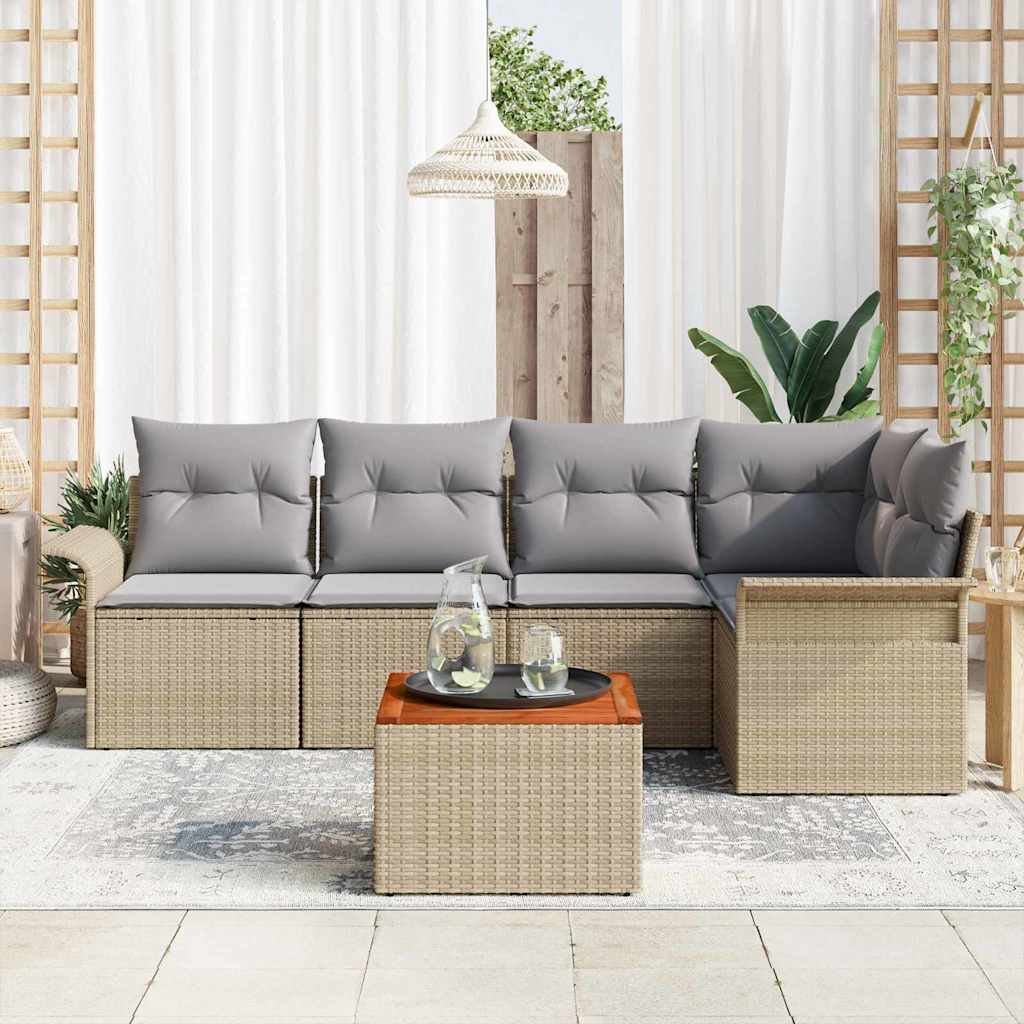 Garden Sofa Set with Cushions 6 Pcs Beige Poly Rattan