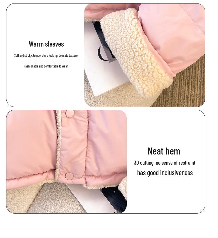 Women's Short Cotton Jacket, Korean Lapel Style, Imitation Lamb Wool, Loose Double-Sided Wear, Long Sleeve Bread Coat.