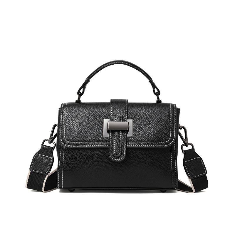 Aidrani 2025 Commuter Litchi Grain High-end Small Shoulder Bag Leather Women's Shoulder Handbag Buckle Black Small Square Bag