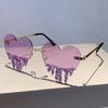 1/2 Pairs Heart Shaped Sunglasses with Rhinestones Women Fashion Rimless Rave Shades Trendy Original Design Sun Glasses