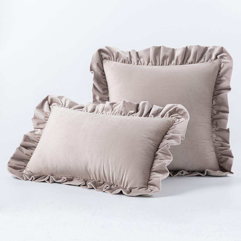 Ruffled Edge Minimalist Solid Color Velvet Pillow Cover For Home Decor Sofa Bed Throw Cushion Window Seat Lumbar Support Pillow Case
