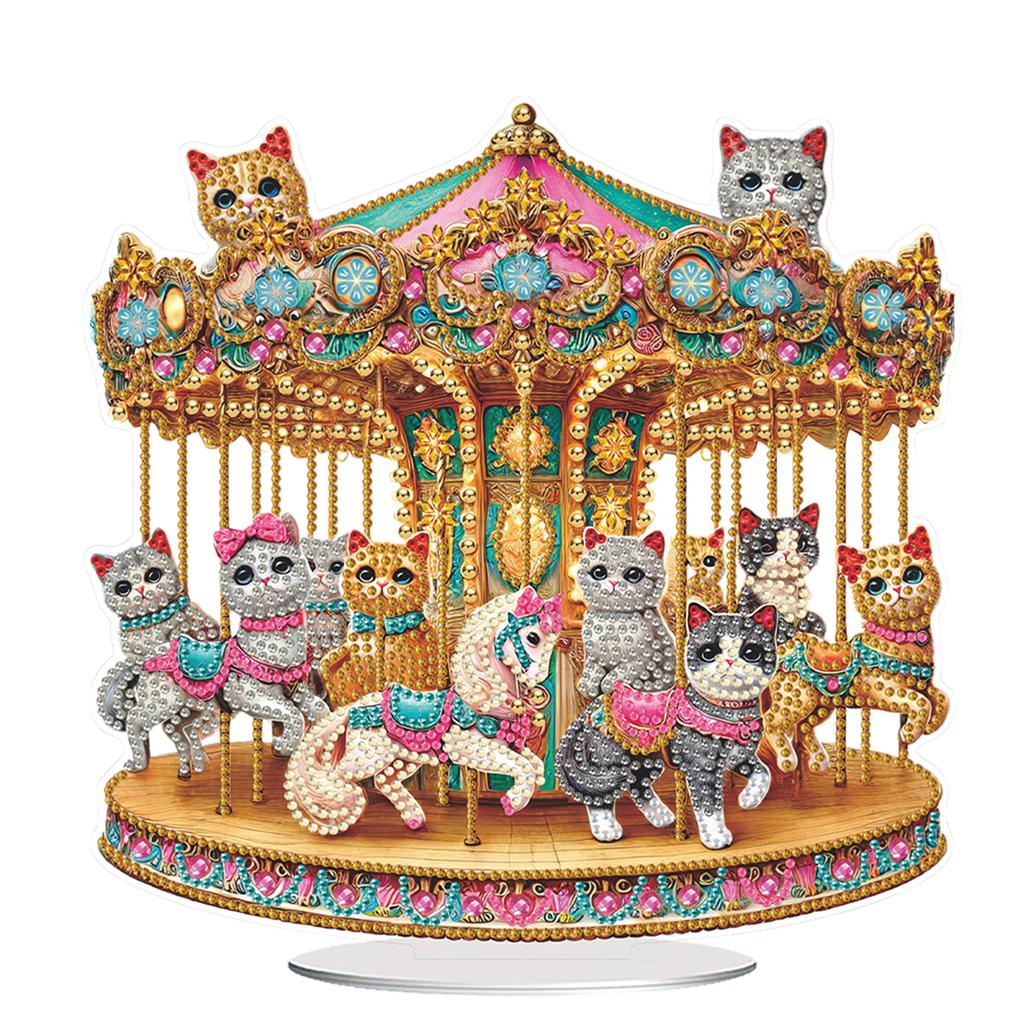 Acrylic 2D Flat Carousel Print DIY Desktop Diamond Art Kits Diamond Painting Desktop Ornaments Kit for Home Office Desktop Decor