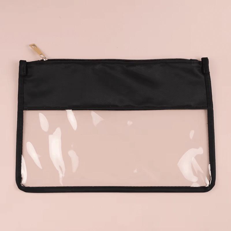 1pc Black Waterproof Transparent PVC Zipper Toiletry Makeup Pouch Personalized Embroidery Chenille Letter Patches Teach Letter Cosmetic Bag Pencil