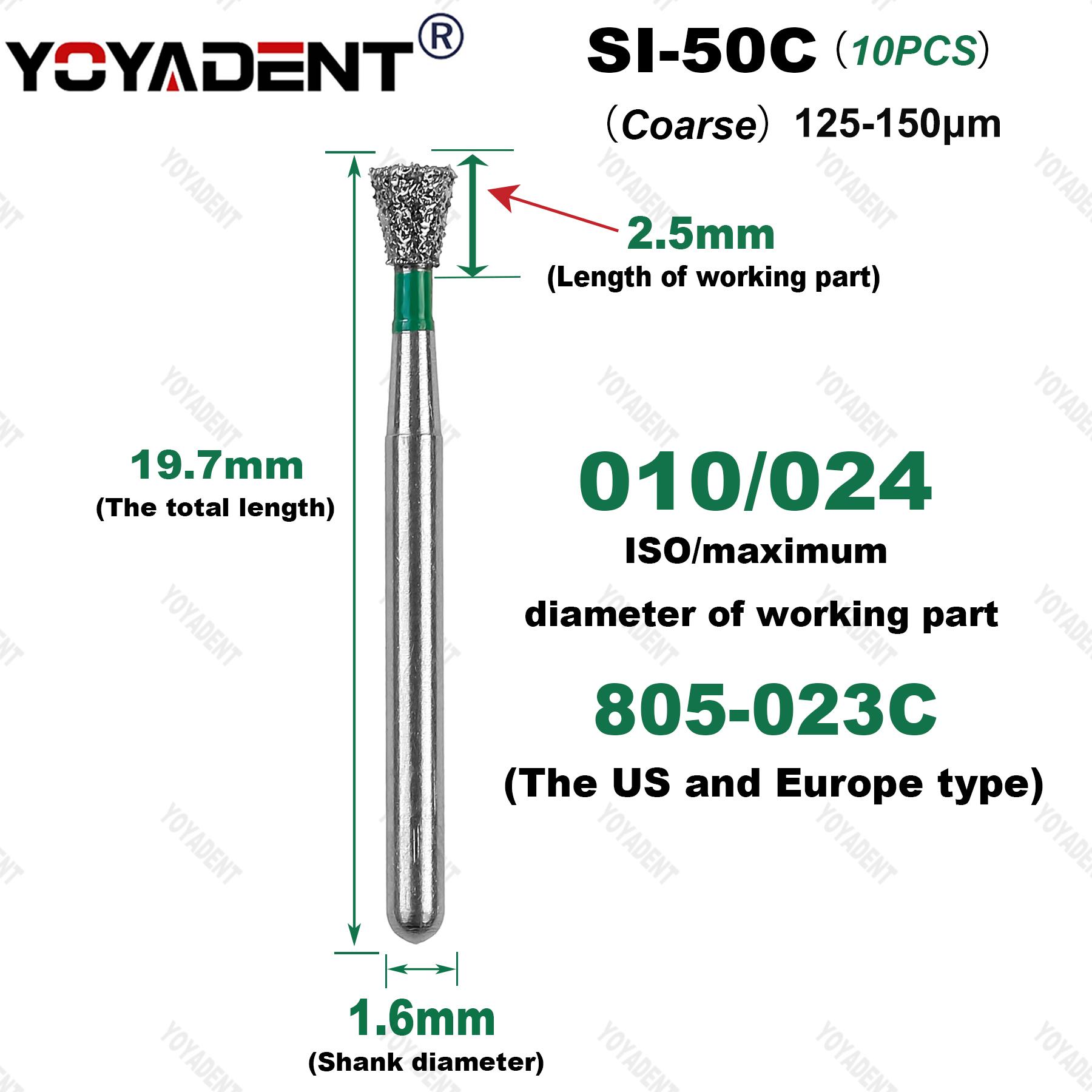 10Pcs/Pack SI Type Extra Coarse/Coarse/Standard Dental Diamond Burs Dental Strawberries For High Speed Turbines Dia.1.6mm