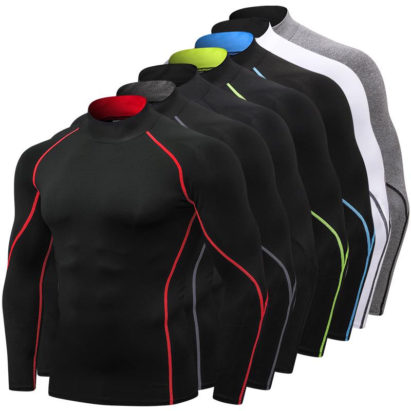 Men's High Neck Performance Long Sleeve Sports Shirt - Stretch, Breathable, Stand-Up Collar for Running & Basketball