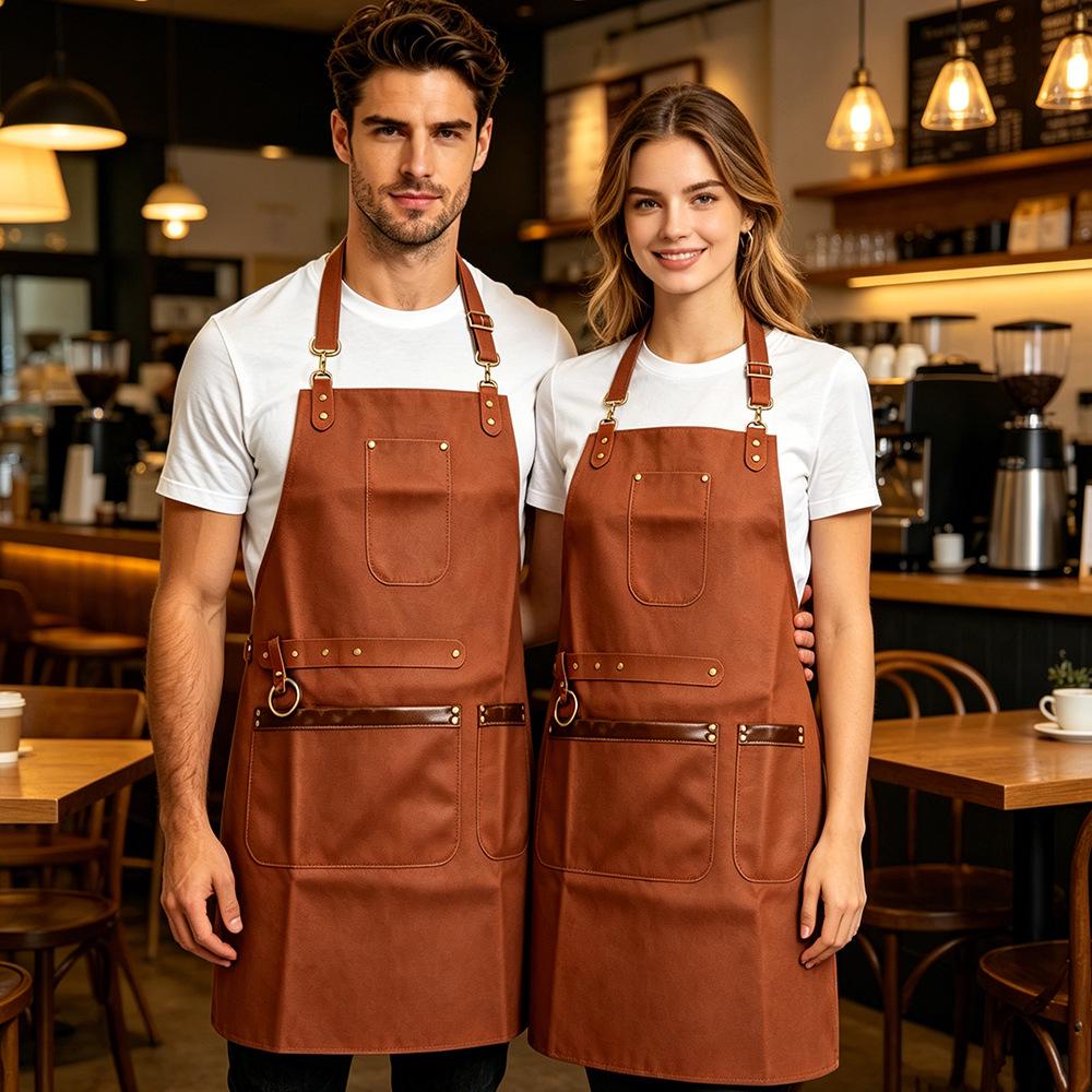 Waterproof PU Leather Apron – Oil-proof for Hairdressers, Barbers, Coffee Shops, and Bartenders.