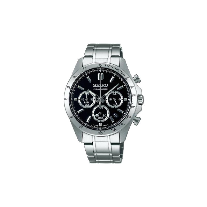 SEIKO 100 meters waterproof date display chronograph Quartz Steel Strap men s watch black dial SBTR013 чёрный