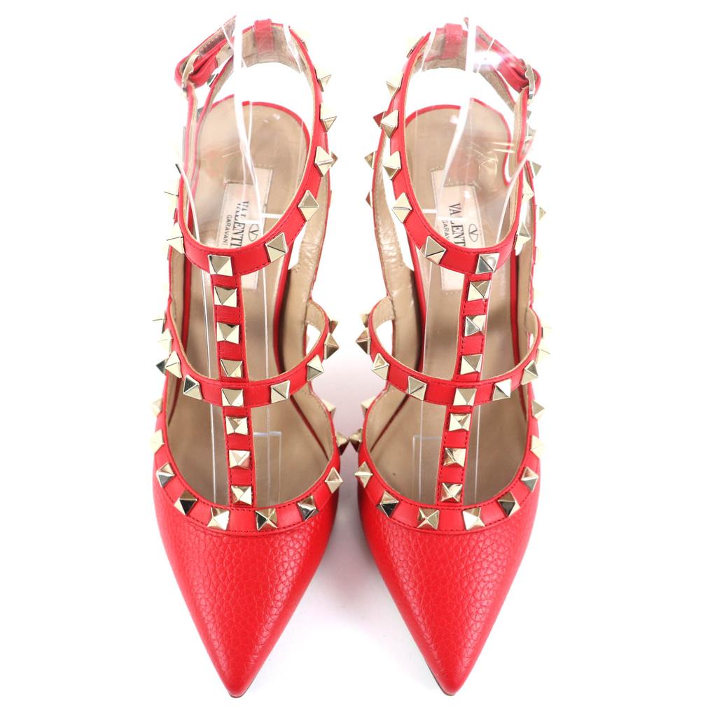 Great Valentino Garavani Pumps Rockstud Pointed Toe Red Leather Women 36 Used