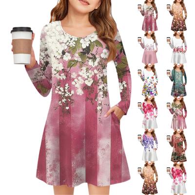 Girls' Long Sleeve Dress - Color Pocket Dress