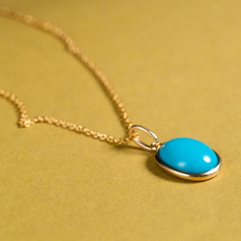 Oval Turquoise Necklaces Classic Charm New In Blue Pendant Minimally Designed Suitable for Daily Jewelry Gifts Accessories