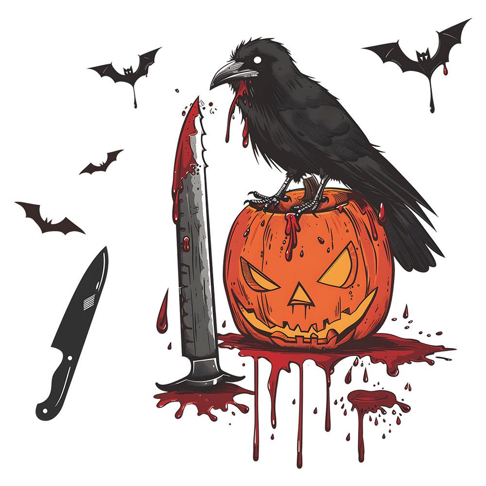Halloween Crow Pumpkin Blood Print Bedroom Living Room Home Decoration Wall Stickers Self-adhesive