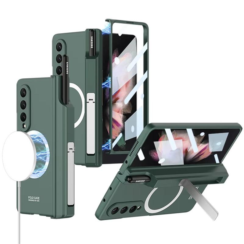 For For Samsung Galaxy Z Fold 7 6 5 4 3 5G Case Magsafe Wireless Charging Magnetic Hinge Pen Holder Stand Screen Protect Film Cover