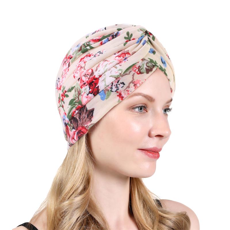 New Flower Print Knot Turban Hat Bandana Cancer Chemo Beanies Headwrap Caps Bonnet Elastic Hair Headband Inner hijabs turbante