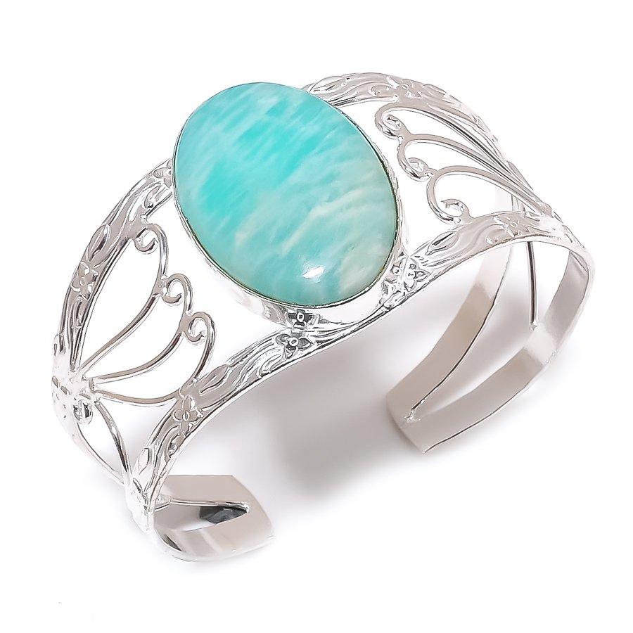 

Амазонит Драгоценный камень Серебро 925 пробы Манжета Браслет Регулируемый