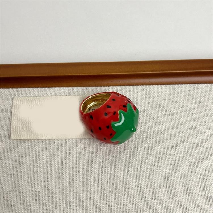 Elegant Enamel Dripping Oil Strawberry/Apples Ring Fashion Handmade Finger Accessory Party Wear Ring Festival Jewelry
