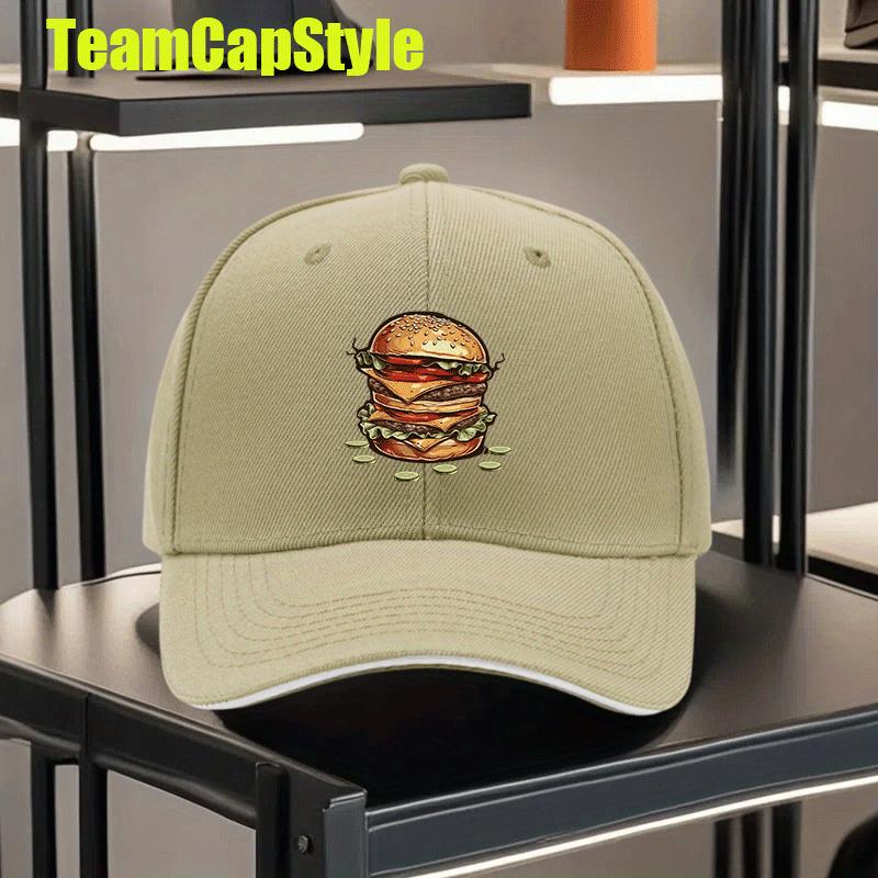 Doppel-Cheeseburger-Print Baseballkappe Polyester Outdoor Verstellbare Snapback-Mütze Unisex Lässig Geschenk