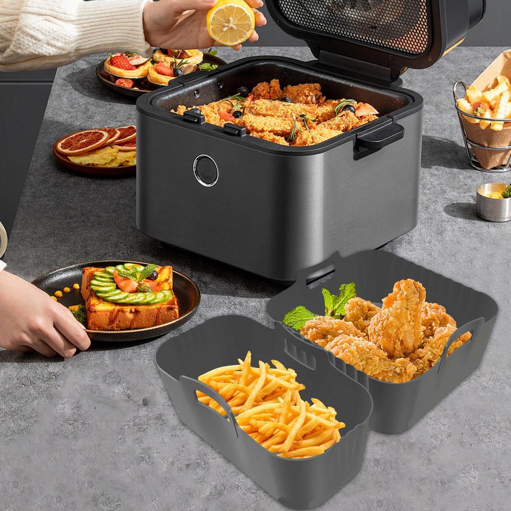 Silicone Liners For Air Fryer Basket Air Fryer Silicone Basket 2 Pieces Non-Stick Reusable Steamer Tray Removable For Cooking