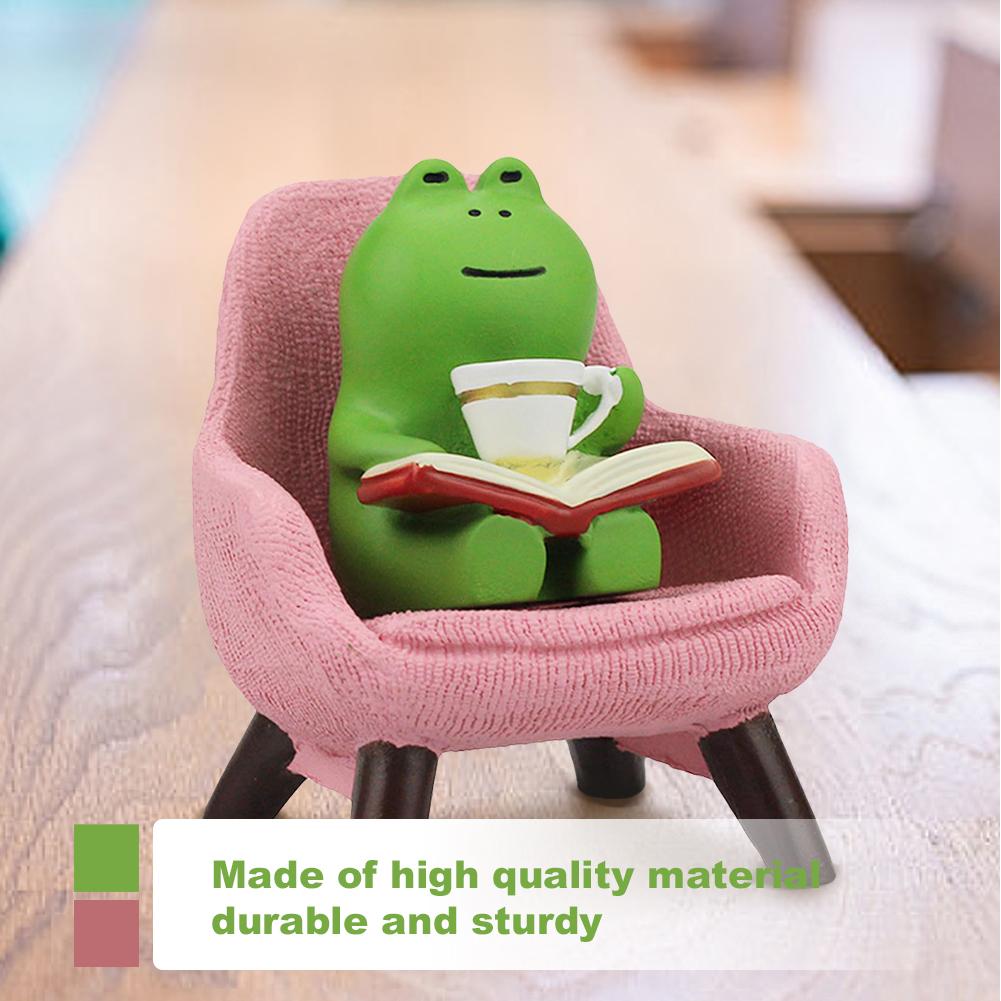 Frog Drinking Coffee Ornament Creative Funny Frog Reading Sculpture Miniature Frog Read Book Figurines for Shelf Desk Decoration