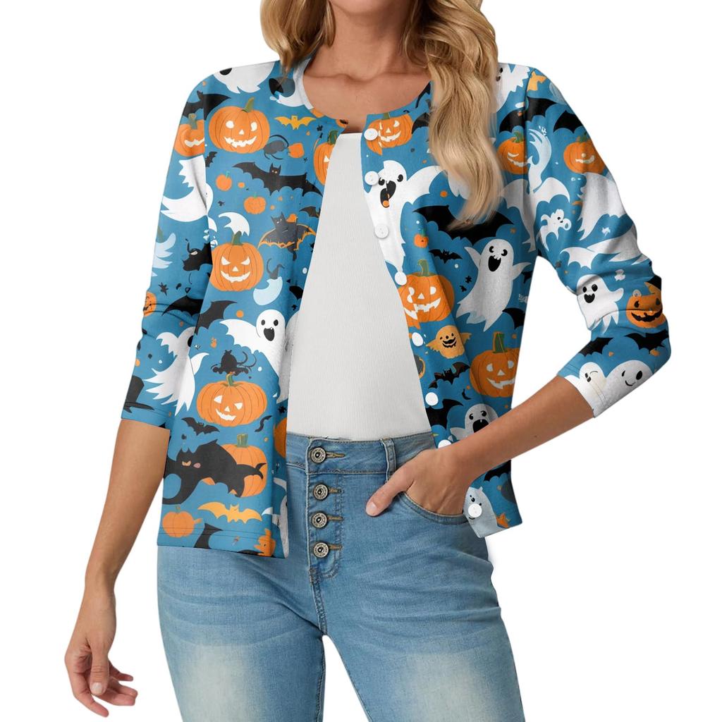 Women's Fashionable, Casual, Comfortable Halloween Print Cardigan Jacket