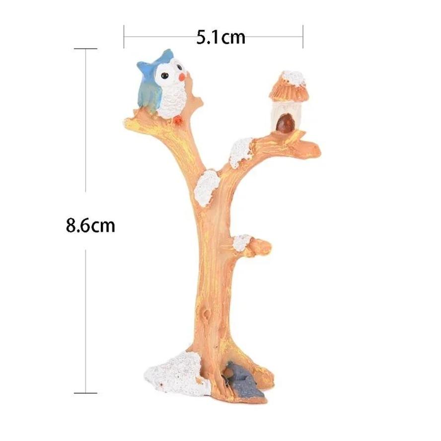 Mini Branches d'Arbre Artisanat en Résine Miniatures Hibou Maison de Jardin de Fées Kit Poupées Ornements de Noël Accessoires de Décoration Intérieure Figurines