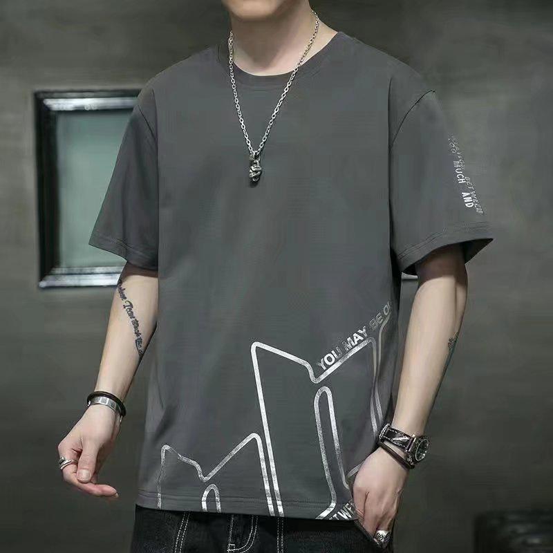Pánské trendy letní tričko s krátkým rukávem ve volném střihu v korejském stylu