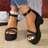 Foreign Trade Large Size Wedge Sandals Summer 2025 New Thick-soled Wedge Heel Elastic One-pedal Women's Sandals