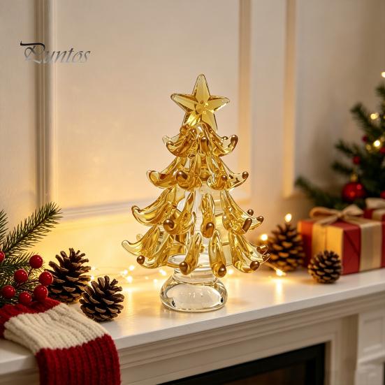 Modern Christmas Decorations for Windowsills Decorative Glass Tree with Star Topper, Mini Small Festive Centerpieces Dining Tables Figurine, Creative