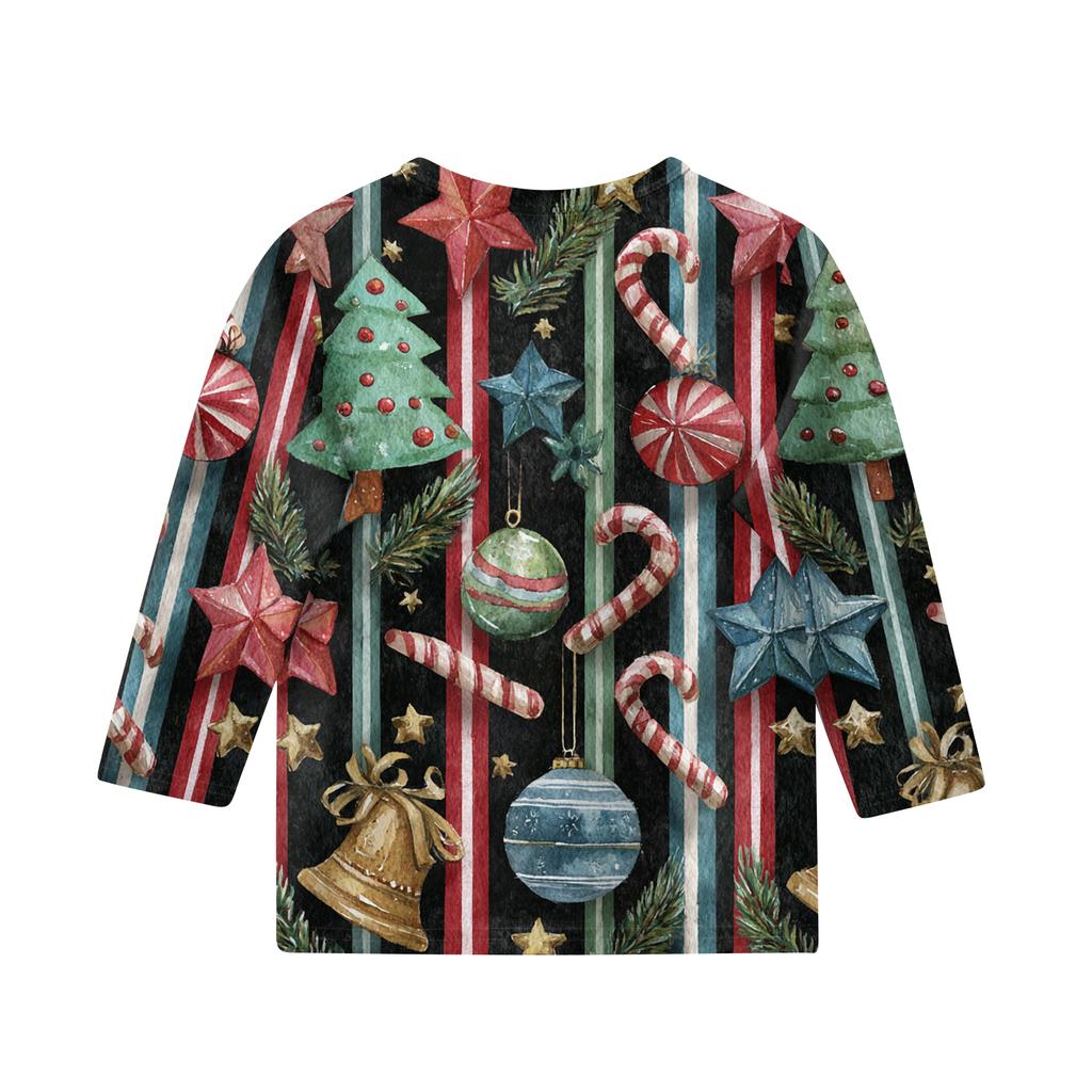 Children's 3/4 Sleeve Round Neck Top Christmas Tree Printed Everyday Casual Top