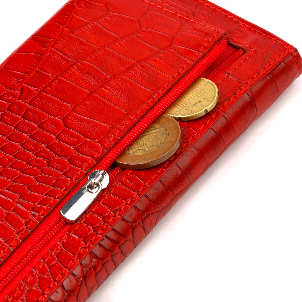 Original Women's Wallet Made of Genuine Textured Leather with Crocodile Embossing CANPELLINI 21827 Red