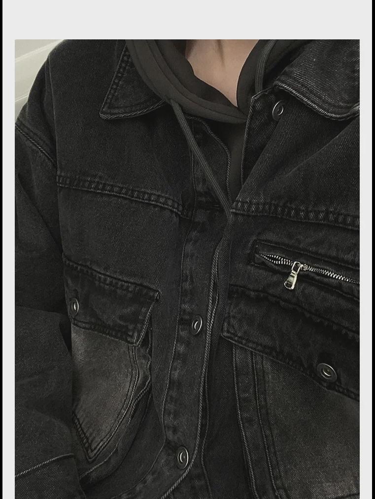 Boys' Retro Denim Jacket with Lapel, Zipper, and Faux Pockets - Loose Fit for Autumn/Winter 2023
