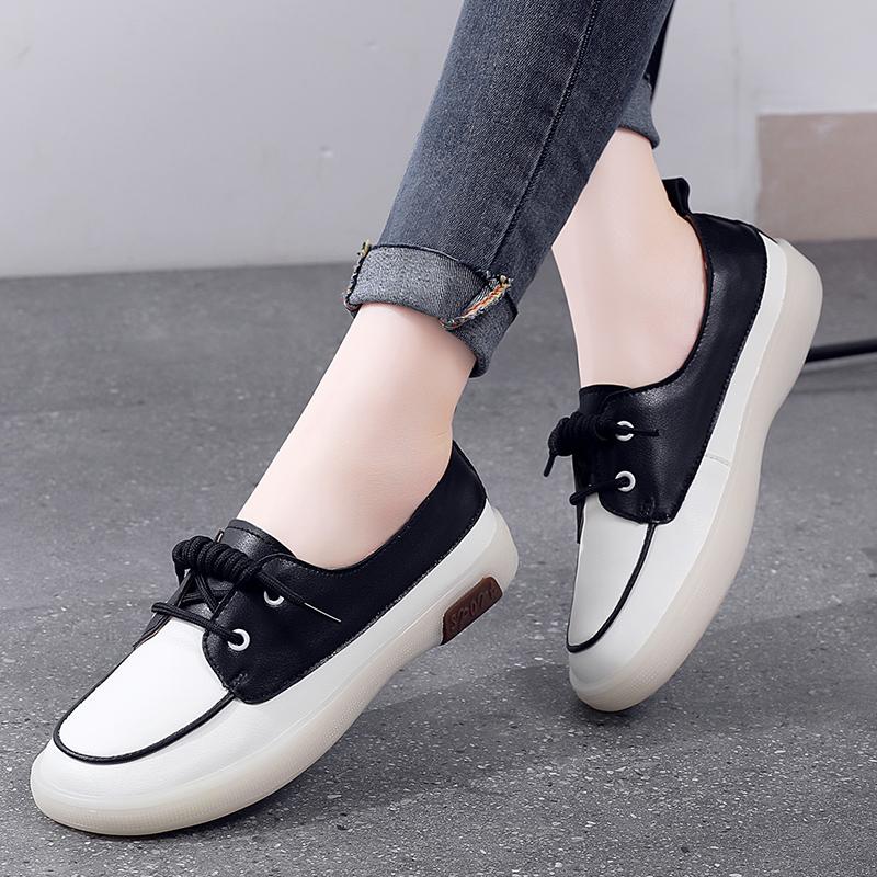 Fashion Moccasins Women Flats Autumn New Woman Loafers Genuine Leather Female Shoes Slip on Ballet Bowtie Women's Shoes Big Size