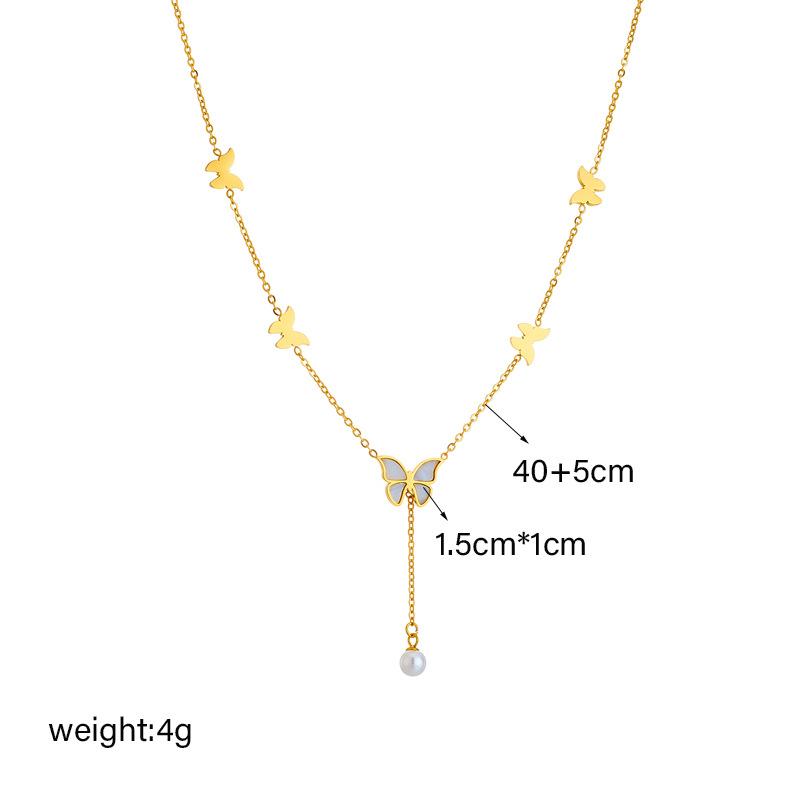 Elegant Gold Butterfly Necklace with Pearl Pendant and Delicate Chain