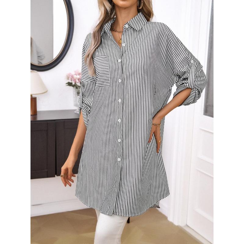Ladies' Spring New Striped Shirt Dress