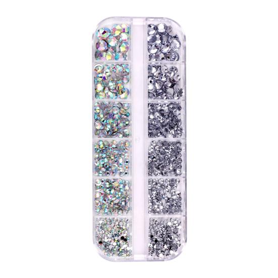 1 Set Round Nail Art Rhinestone Kit with Storage Box 12 Grids Flatback Rhinestone DIY Nail Design Crafting Decoration Fake Gems