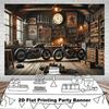 2D Plane, 2D Plane Banner, 1 Pack of Motorcycle Garage Party Banner - Retro Motorcycle Workshop Decoration Background