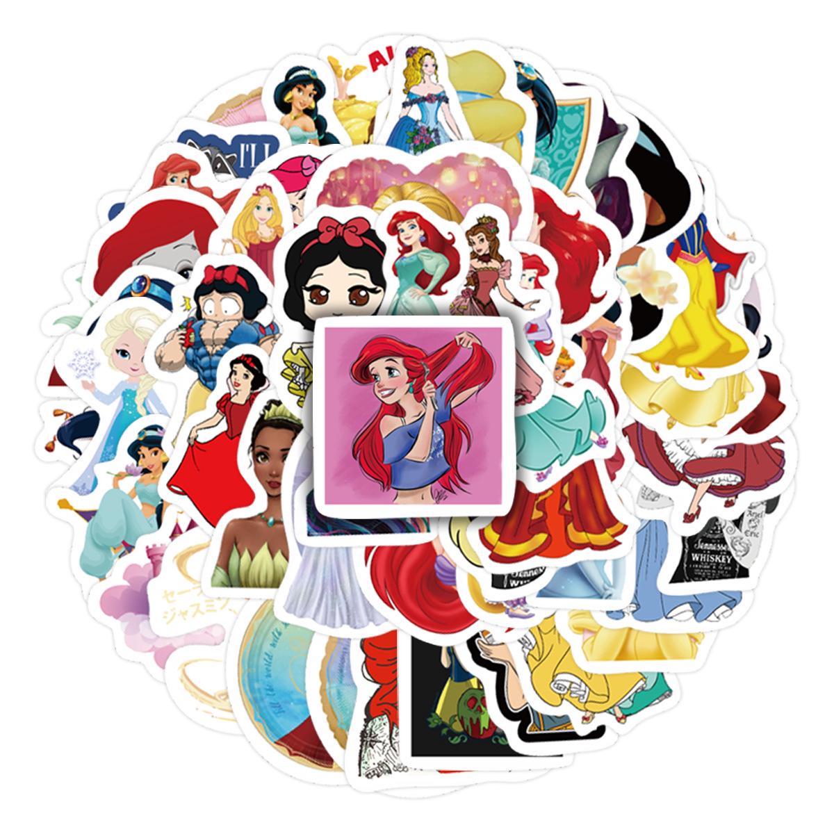 50-Piece Cute Cartoon Princess Character Stickers for Notebooks, Luggage, and Phone Cases. No