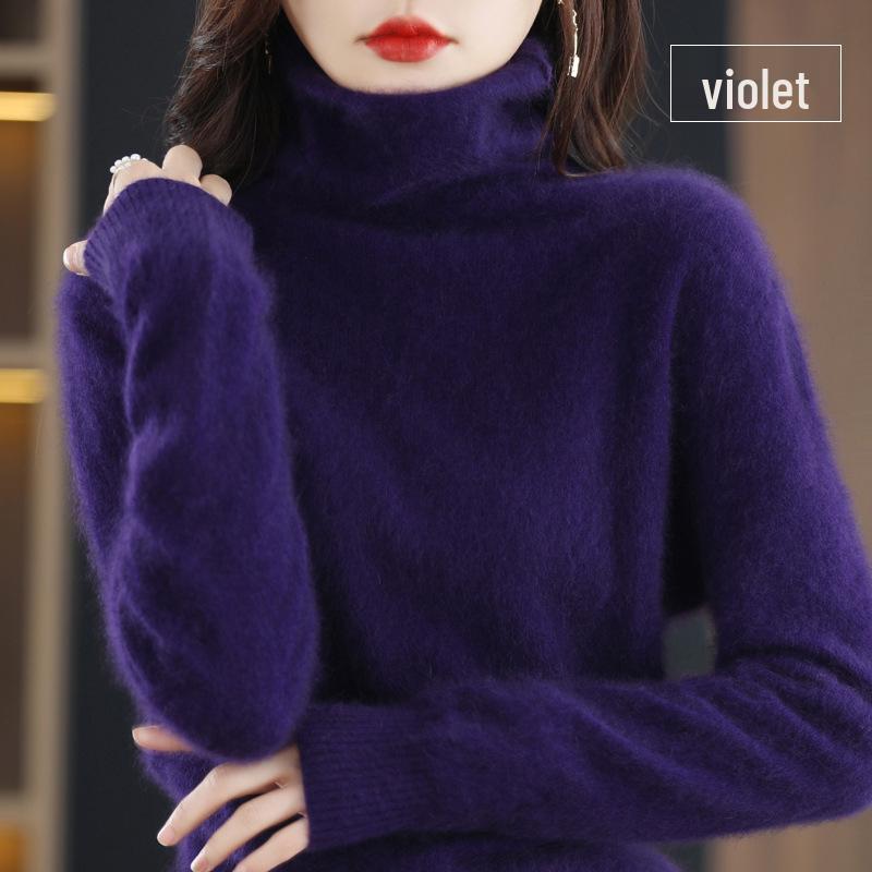 Women's Cashmere High Neck Sweater, Loose Fit, Short Mink Velvet Knit, Base Layer Wool Pullover for Autumn and Winter.