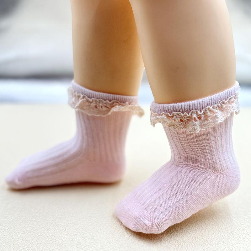 5Pair/Lot New Baby Children's Non-slip Autumn Winter Cotton Socks Solid Color Baby Foot Socks Girls Breathable Ruffled Socks