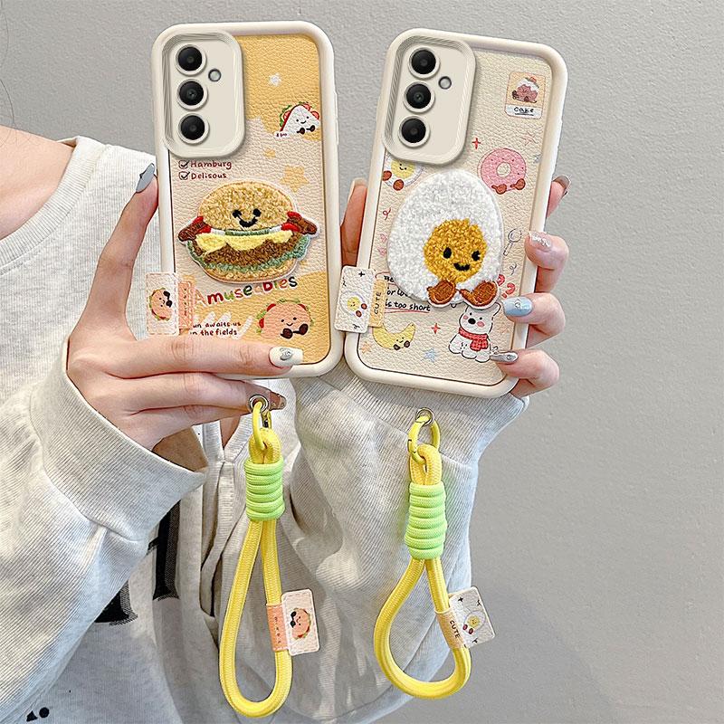 KEYSION Cartoon Cute Plush Embroidery Case for Samsung A55 5G A35 with Lanyard Silicone Shockproof Phone Cover for Galaxy A25 A15 5G