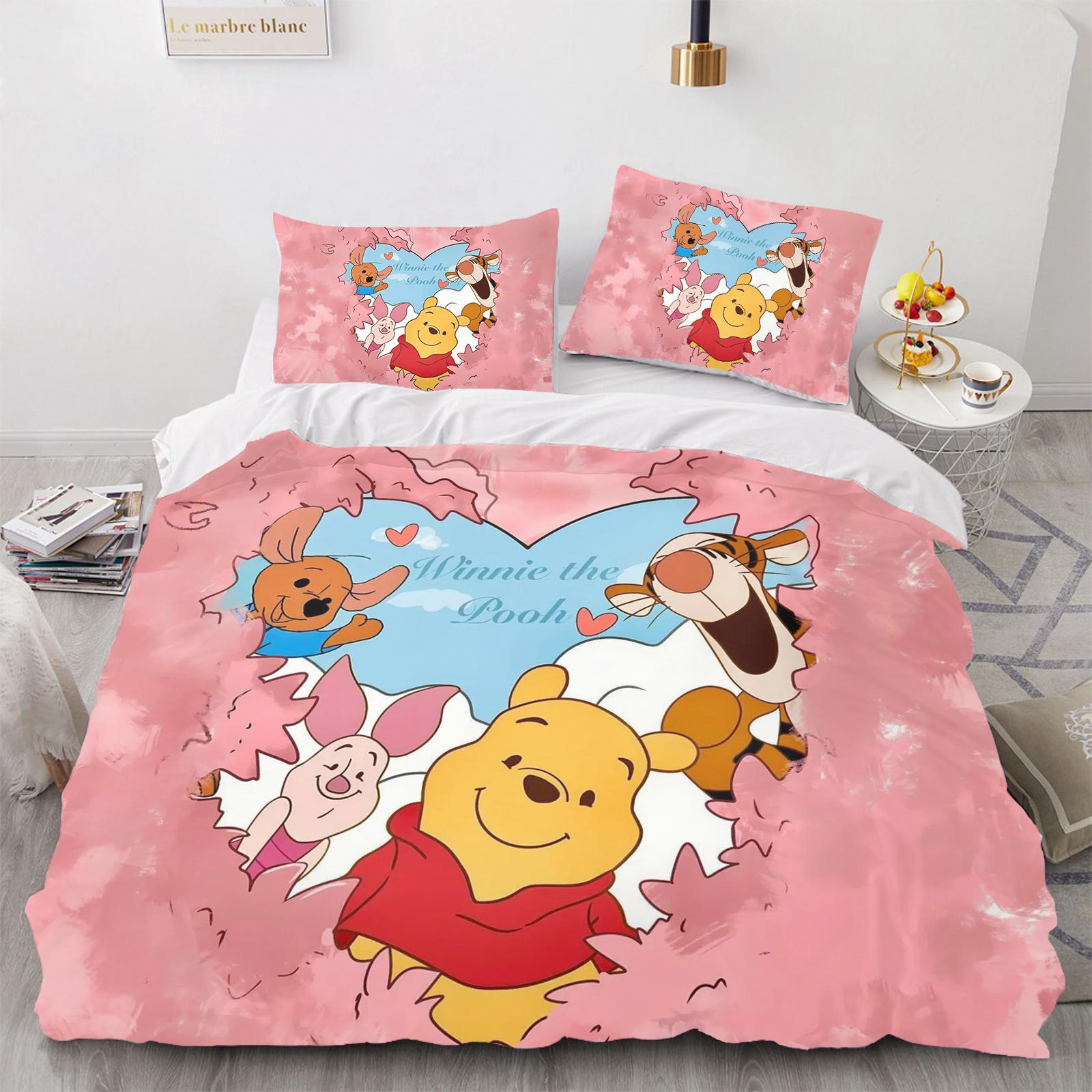 

Winnie the Pooh Duvet Cover Set Comforter Bedding 3d Children S Bedding Set 3-Piece 1 Quilt Cover King Size 135X200CM