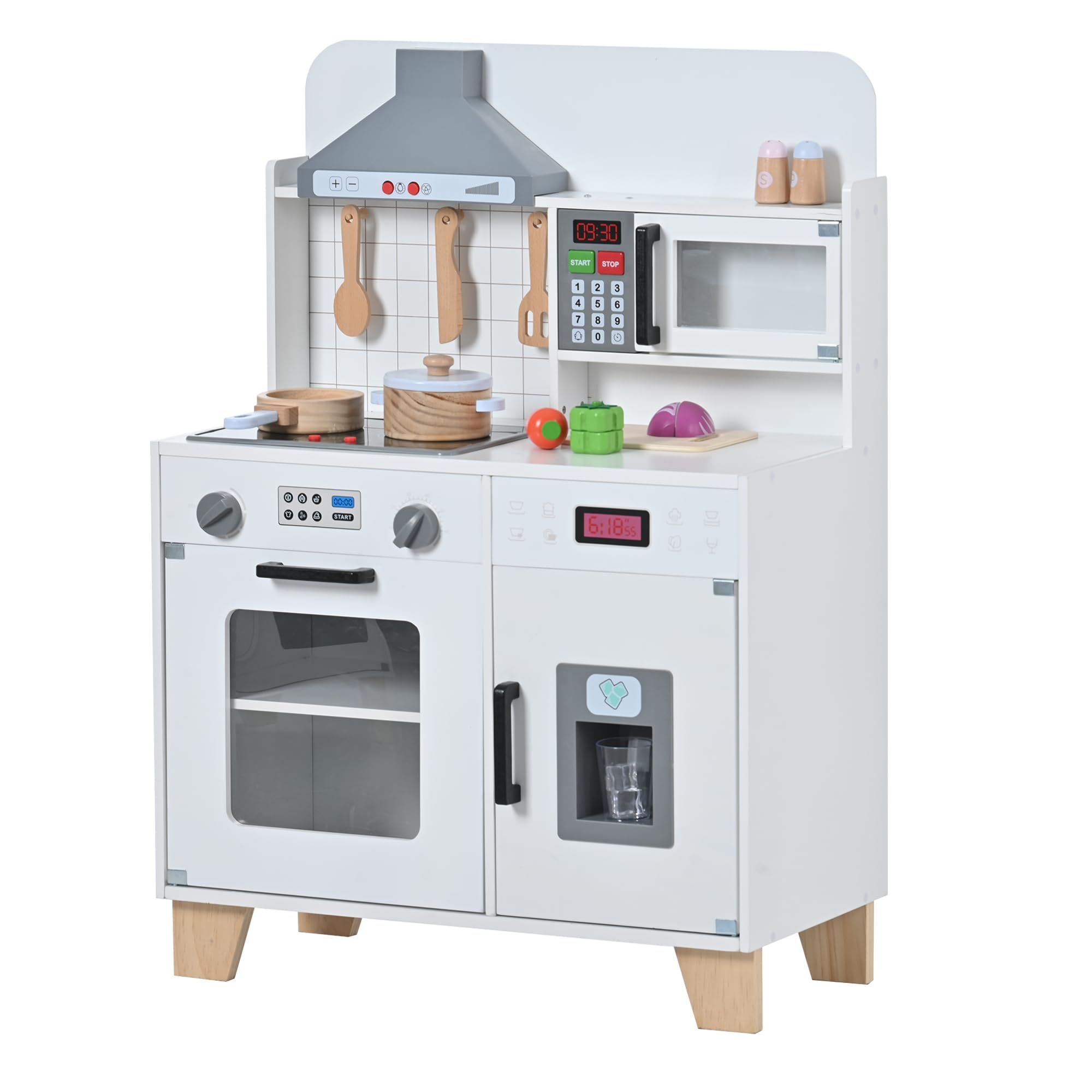 

OSJ Play House Kitchen Wooden Kitchen Light with Sound Ice Maker Cooking Utensils Educational Toy Stove Microwave Housework Toy Kids Baby Birthday