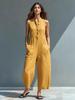 In-Stock Women's European & American Style Sleeveless Stand Collar Button Jumpsuit - Vacation Ready