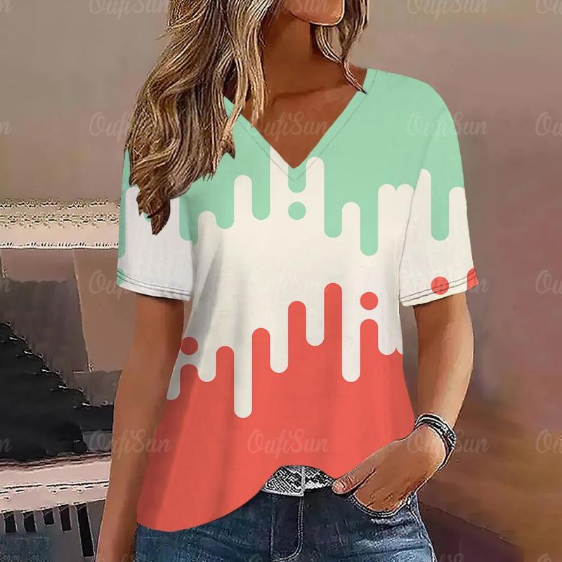 

Футболка с коротким рукавом и v-образным вырезом с градиентом, модная женская футболка с принтом, базовые топы, уличная одежда, летняя одежда больших размеров, женские футболки 3XL