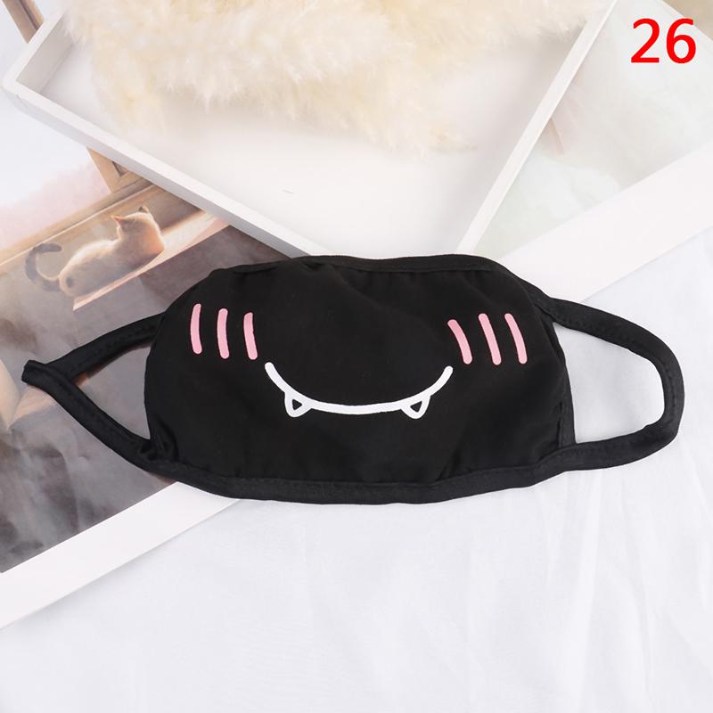 Black Unisex Cartoon Cat Funny Expression Face Mask Cotton Breathable Mouth Mask Anti-dust Pollution Masks For Woman Man