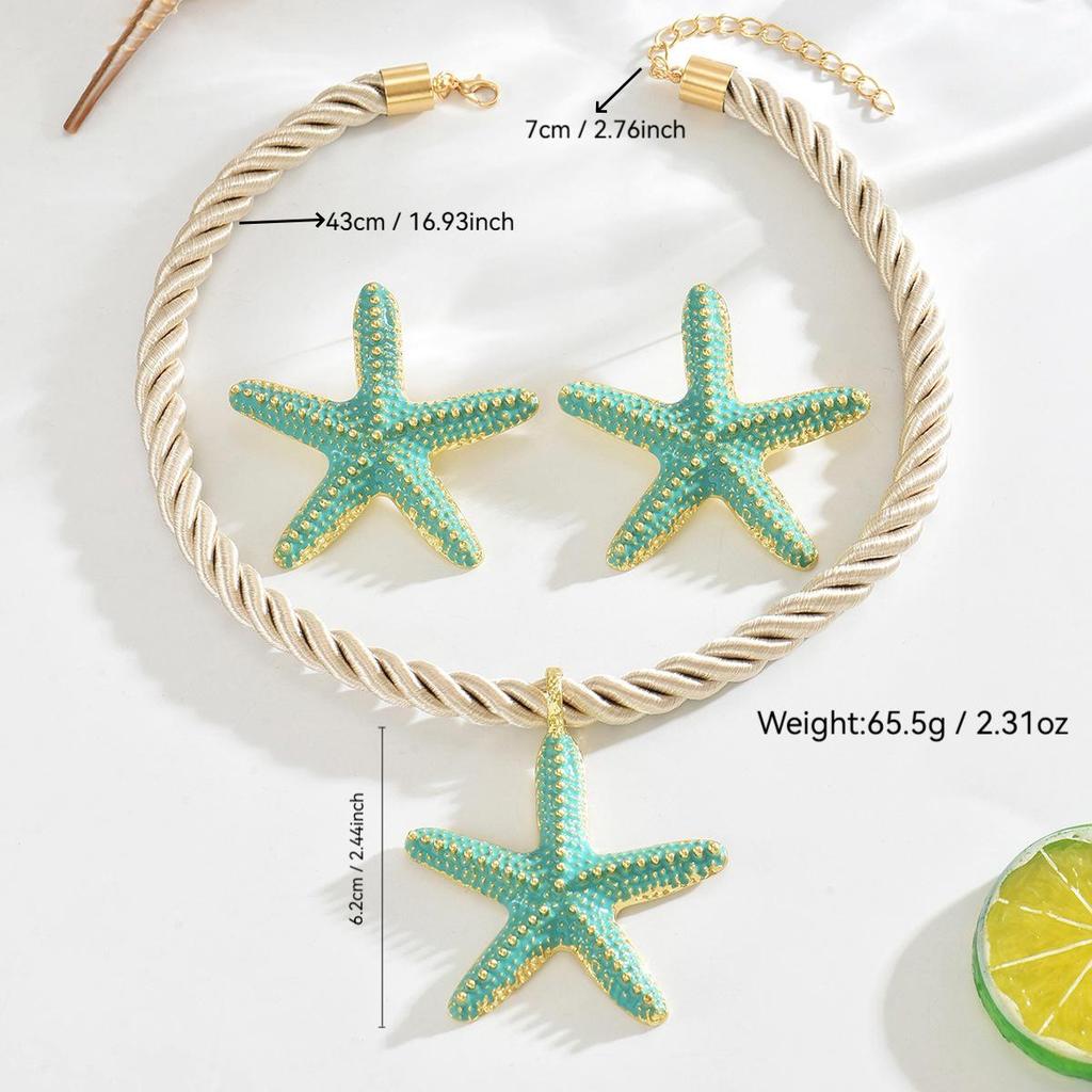 European-American Starfish Necklace & Earring Set: High-End Clavicle Chain, Light Luxury Vacation Style for Women.